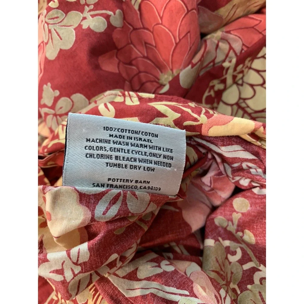 Pottery Barn Dahlia Floral King Duvet Cover Red Cotton Bedding Green Brown